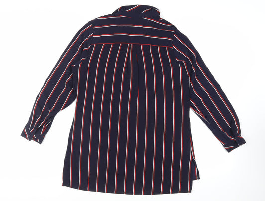 Damart Womens Blue Striped Polyester Tunic Blouse Size 14 Collared