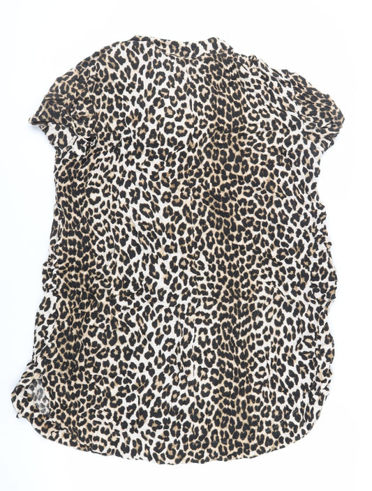 H&M Womens Brown Animal Print Viscose T-Shirt Dress Size M V-Neck Pullover