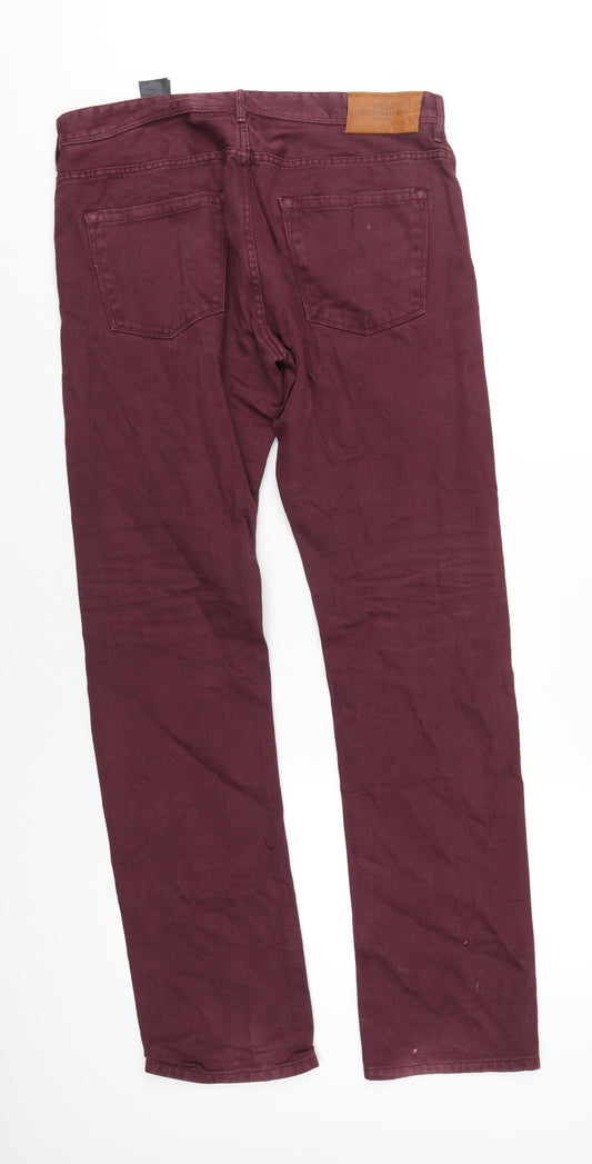H&M Mens Red Cotton Straight Jeans Size 33 in L33 in Regular Button
