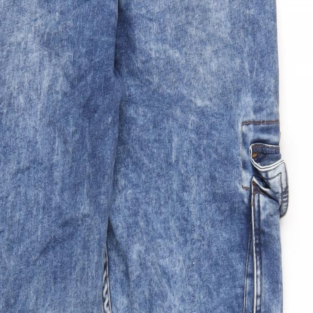 Brand and care label for Denim & Co. men’s blue cotton tapered jeans, size 34, in, 32-inch leg regular zip