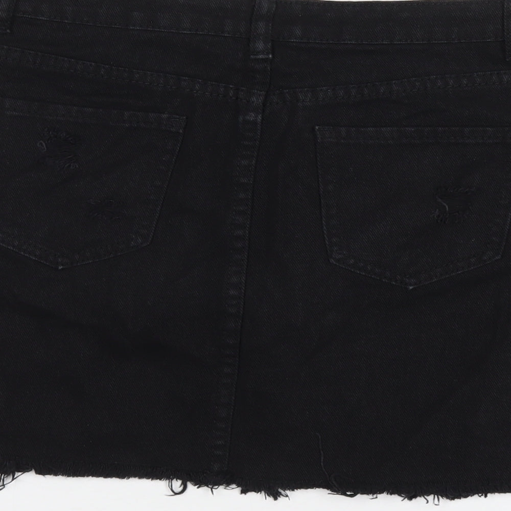 Denim Club Womens Black Cotton A-Line Skirt Size 8 Zip
