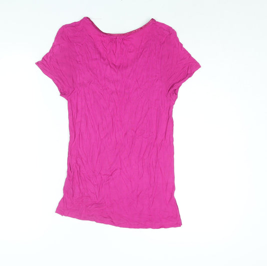 M&Co Womens Pink Viscose Basic T-Shirt Size 14 V-Neck