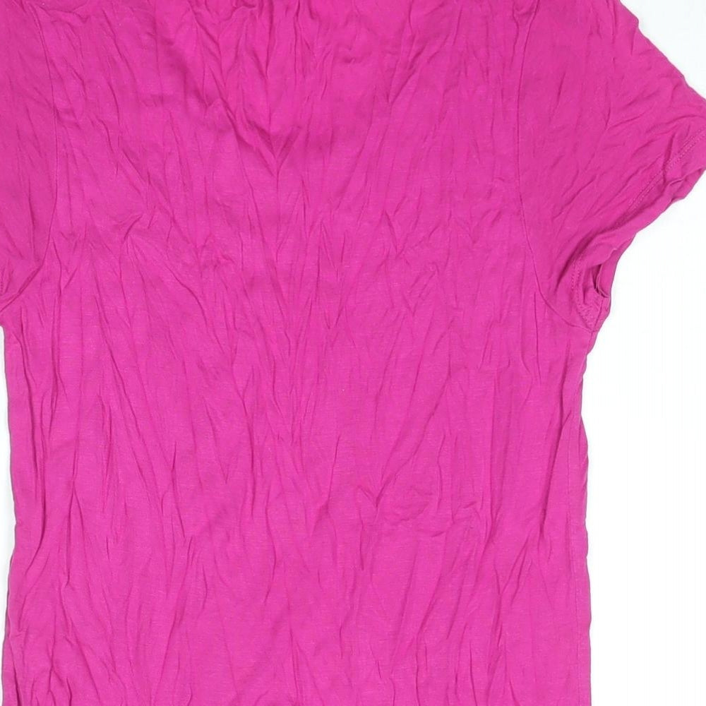 M&Co Womens Pink Viscose Basic T-Shirt Size 14 V-Neck