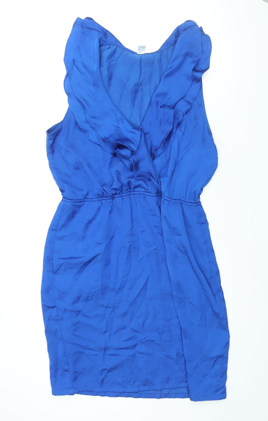 Old Navy Womens Blue Polyester Shift Size L V-Neck Snap - Frill