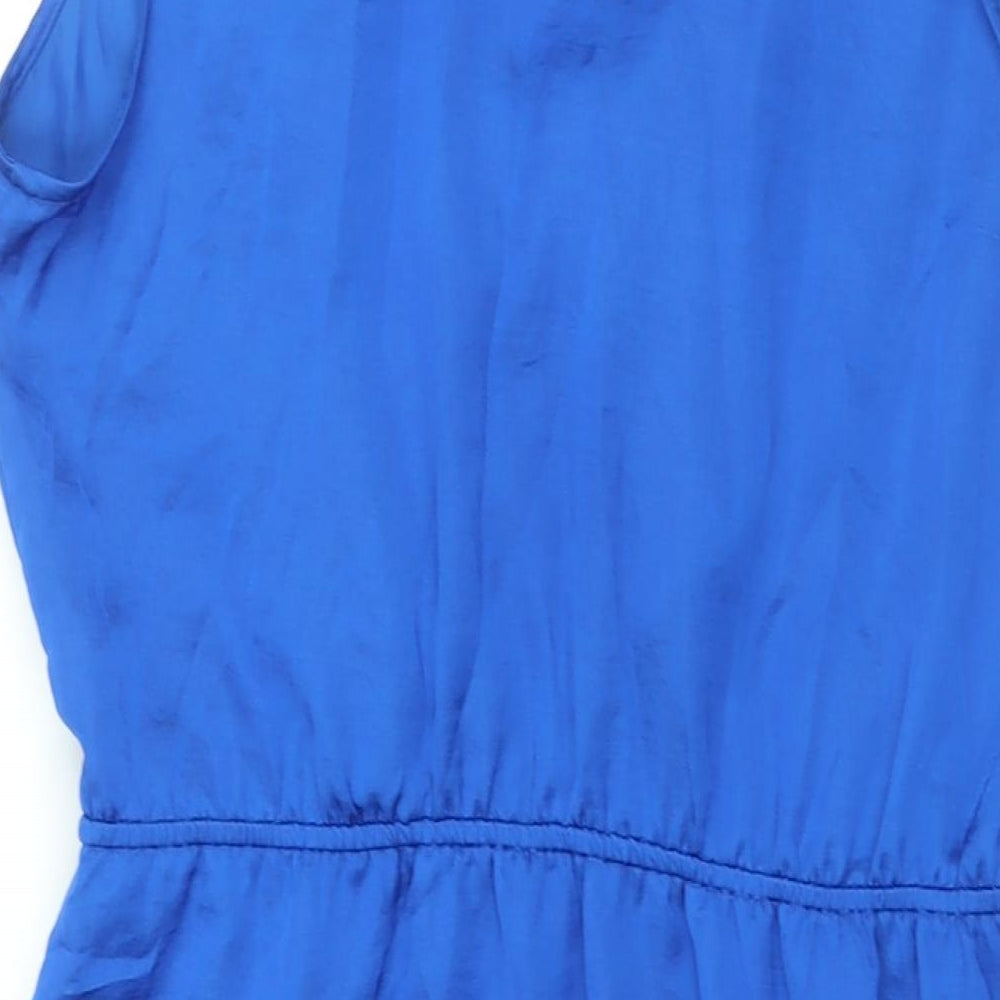 Old Navy Womens Blue Polyester Shift Size L V-Neck Snap - Frill