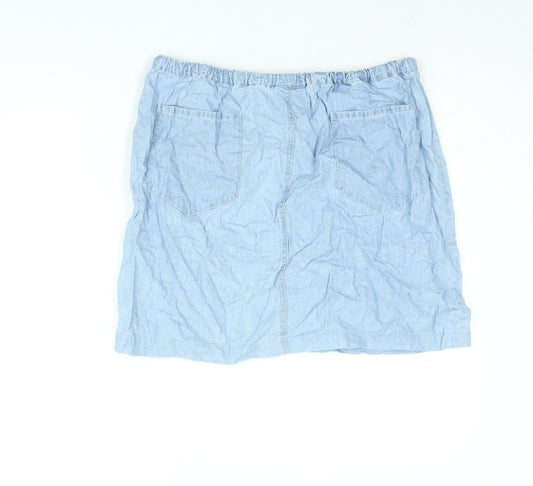 BHS Womens Blue Cotton Mini Skirt Size 34 in Drawstring