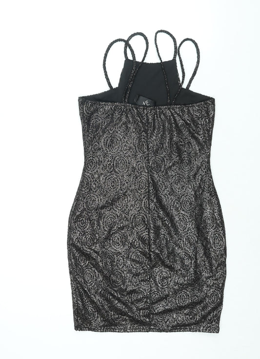 AX Paris Womens Black Polyester Bodycon Size 12 Square Neck Pullover - Glitter