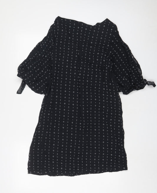 H&M Womens Blue Geometric Viscose A-Line Size 14 Boat Neck Pullover - Cold Shoudler