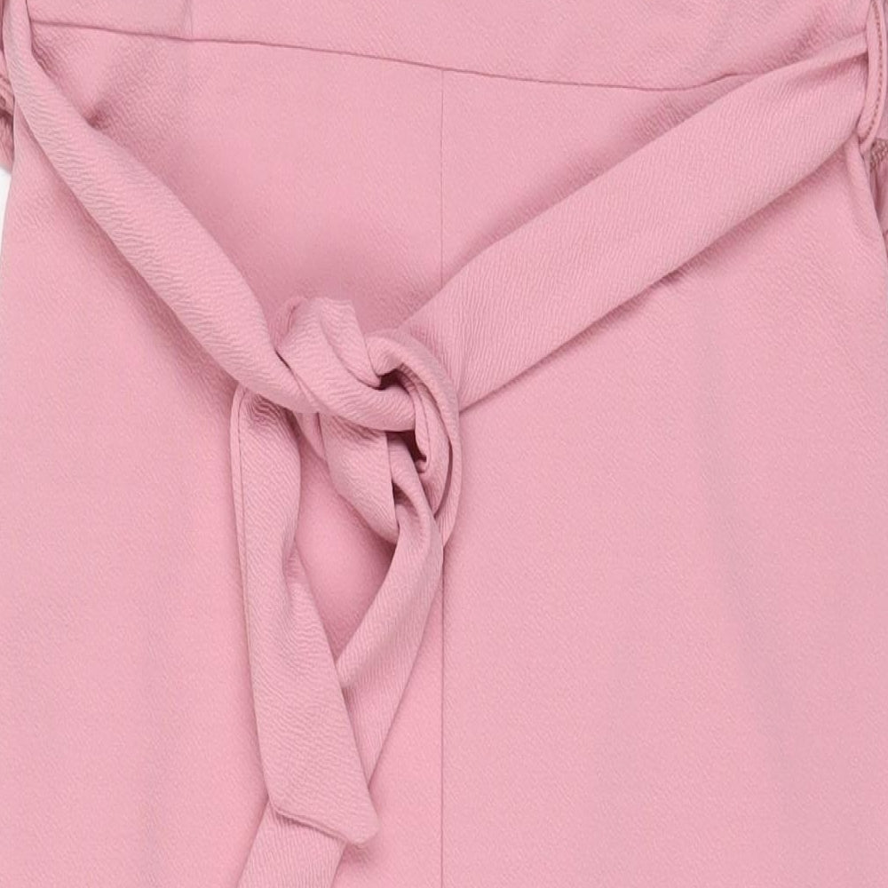 Boohoo Womens Pink Polyester Sheath Size 12 Crew Neck Pullover - Belted