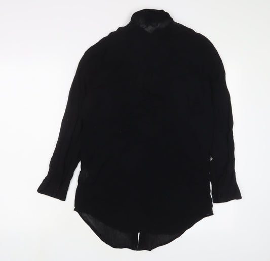 Bershka Womens Black Polyester Basic Button-Up Size S Collared