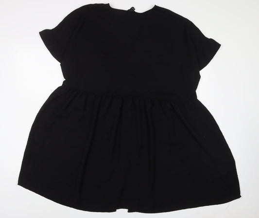 H&M Womens Black Polyester A-Line Size 18 V-Neck Button