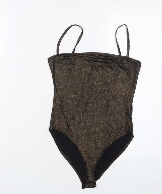Womens UK Size 8 Boohoo One-Piece Gold Bodysuit