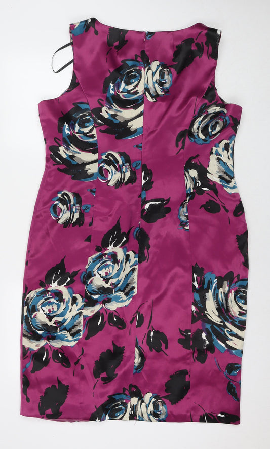 Bonmarché Womens Purple Floral Polyester A-Line Size 18 Round Neck Zip