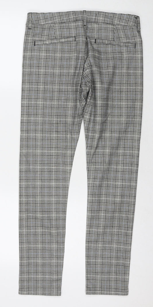Topman Mens Grey Check Polyester Trousers Size 30 in L30 in Regular Zip