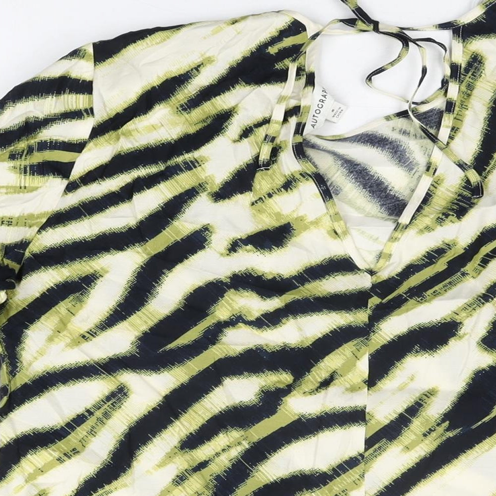 Autograph Womens Ivory Animal Print Cupro Basic T-Shirt Size 8 Round Neck