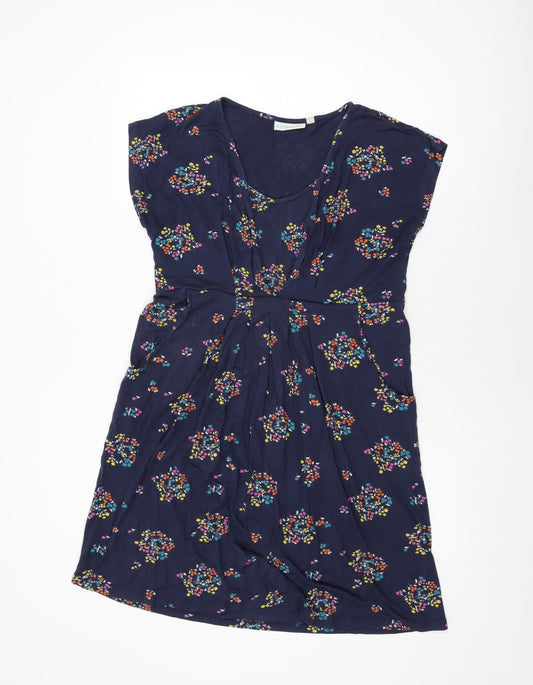 JoJo Maman Bébé Womens Blue Floral Viscose Shift Size M Round Neck Pullover