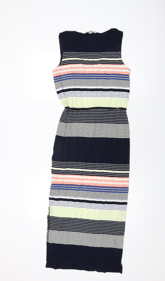 Oasis Womens Blue Striped Viscose Bodycon Size XS V-Neck Pullover