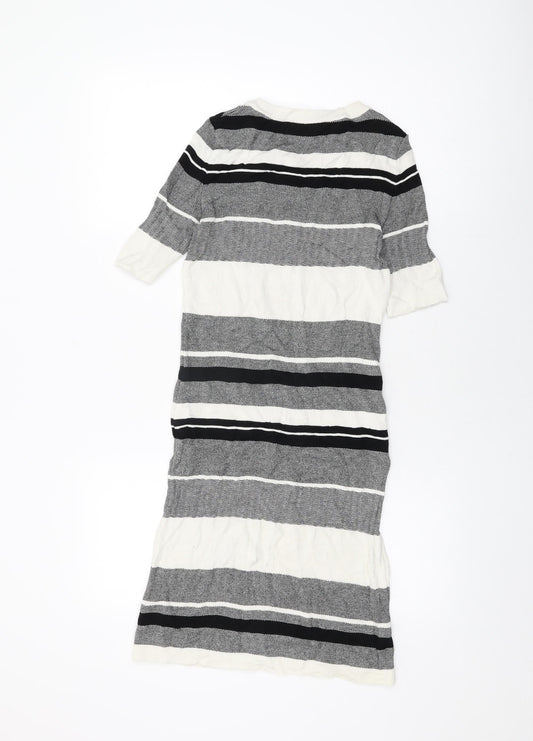 Dorothy Perkins Womens White Striped Viscose Bodycon Size 6 Round Neck Pullover