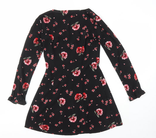 H&M Womens Multicoloured Floral Polyester A-Line Size 8 V-Neck
