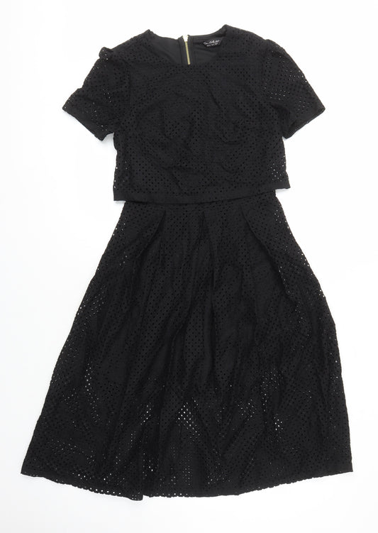 Additional front view of Miss Selfridge women’s black cotton a-line, size UK 8, round neck zip
