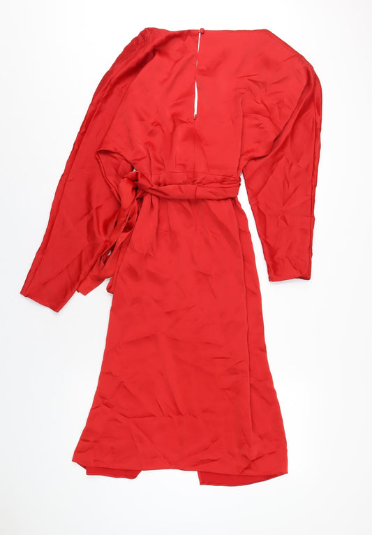 ASOS Womens Red Polyester A-Line Size 14 V-Neck Zip