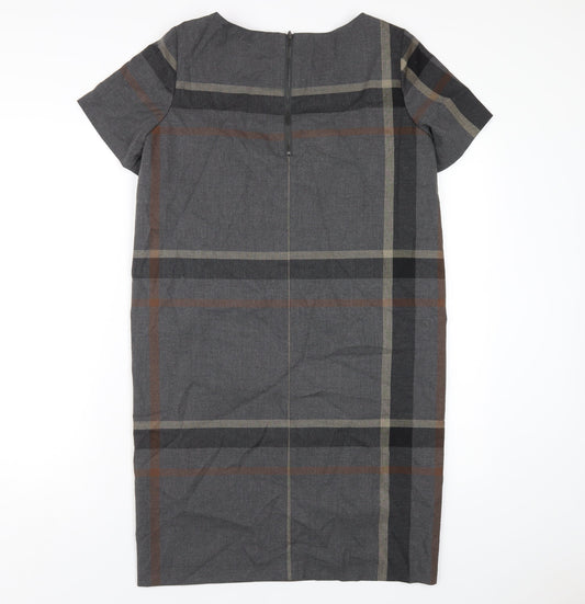 NEXT Womens Grey Plaid Polyester Pencil Dress Size 10 Round Neck Zip