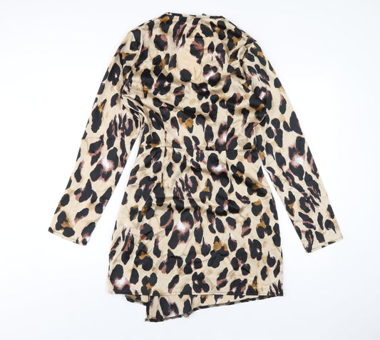 Missguided Womens Brown Animal Print Polyester A-Line Size 10 V-Neck Zip