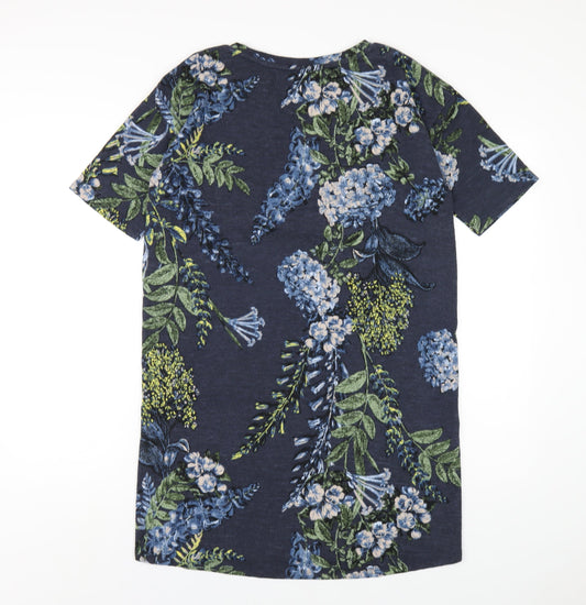 NEXT Womens Blue Floral Polyester A-Line Size 12 Round Neck Pullover