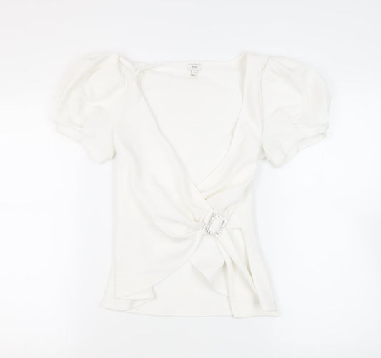 Womens UK Size 12 River Island White Wrap Blouse