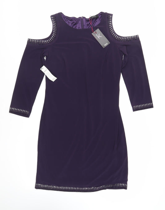 Klass Womens Purple Polyester Shift Size 12 Boat Neck Zip - Embellished