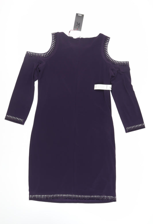 Klass Womens Purple Polyester Shift Size 12 Boat Neck Zip - Embellished