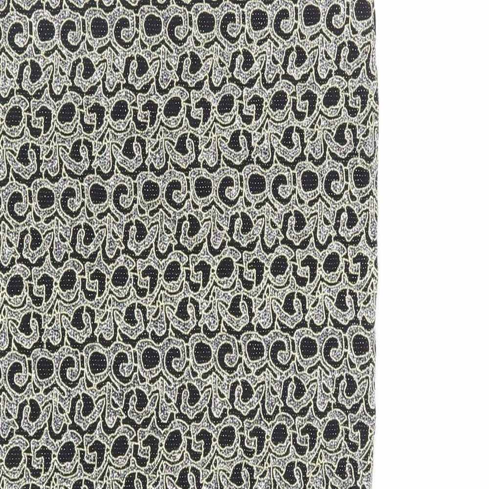 Brand and care label for Miss Selfridge women’s black geometric nylon straight & pencil skirt, size UK 8, - glitter