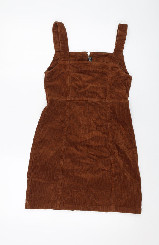 Denim & Co. Womens Brown Cotton Mini Size 8 Square Neck Zip