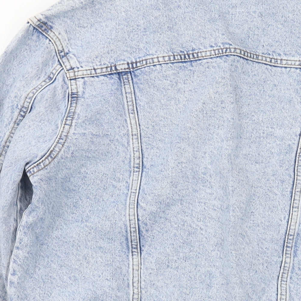 Brand and care label for Denim & Co. women’s blue jacket, size UK 12, button