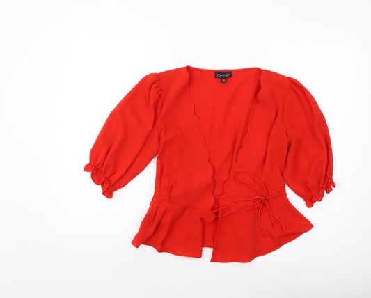 Womens UK Size 6 Topshop Red Wrap Blouse