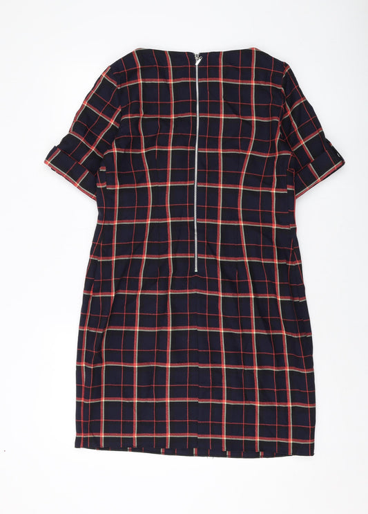 Dorothy Perkins Womens Blue Plaid Polyester A-Line Size 12 Round Neck Zip