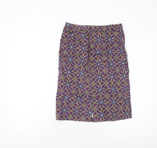 La Redoute Womens Purple Geometric Cotton A-Line Skirt Size 8 Zip
