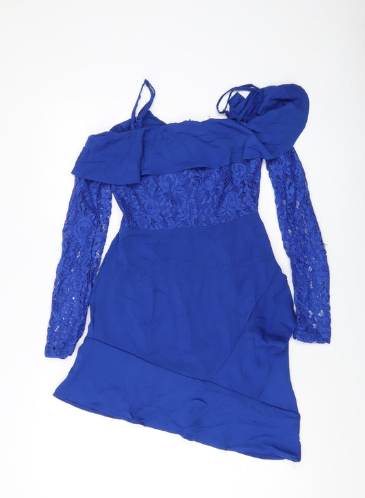 Naanaa Womens Blue Polyester Mini Size 8 Square Neck Pullover