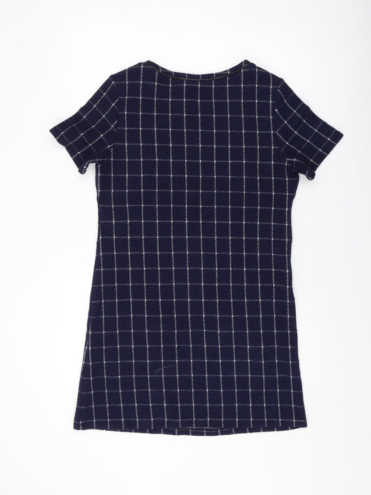 Dorothy Perkins Womens Blue Plaid Polyester A-Line Size 10 Round Neck Pullover