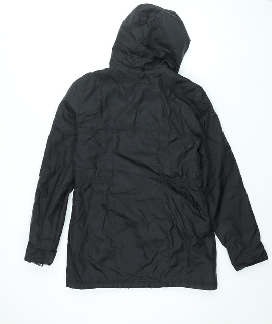 LA Gear Womens Black Parka Coat Size 12 Zip - Embroidered Logo