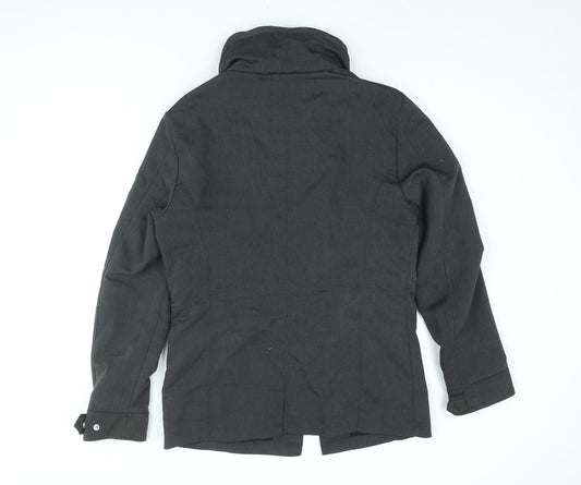 Zara Mens Grey Pea Coat Coat Size L Zip - Buckle Detail