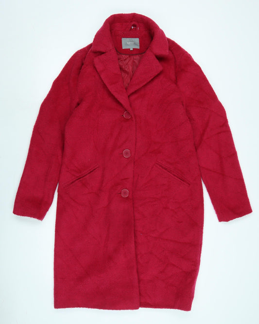 Additional front view of b.young women’s pink overcoat coat, size UK 6, button
