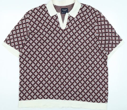 Abercrombie & Fitch Mens Ivory V-Neck Cotton Pullover Jumper Size XL Long Sleeve