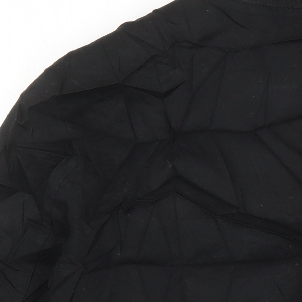 Brand and care label for ASOS women’s black herringbone bomber jacket jacket, size S, zip