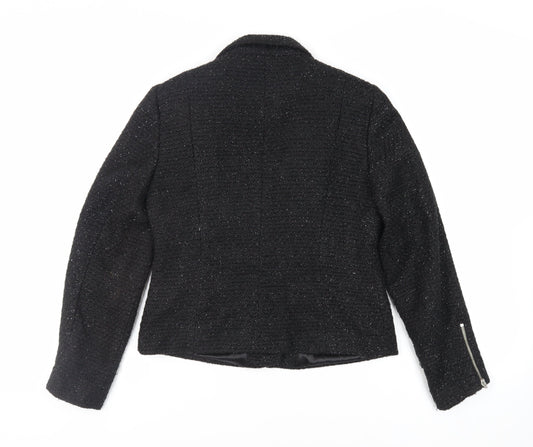 M&Co Womens Black Jacket Blazer Size 10 Zip - Glitter