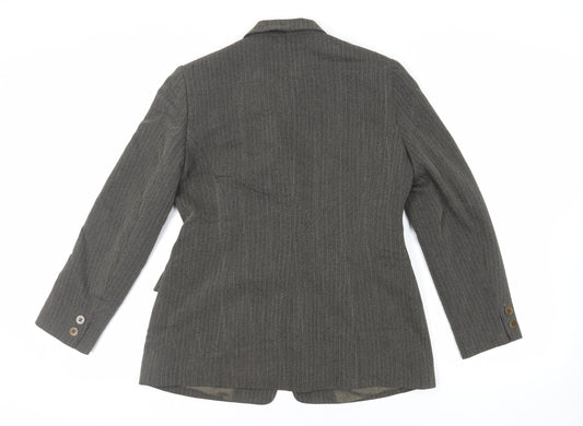 Precis Petite Womens Green Striped Jacket Blazer Size 14 Button