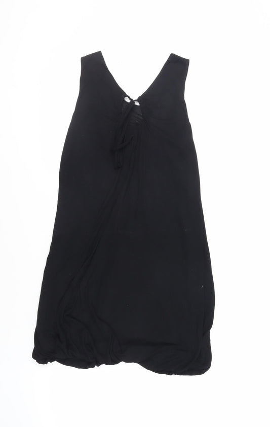 Miss Selfridge Womens Black Viscose Mini Size 8 Scoop Neck Tie - Bubble Hem