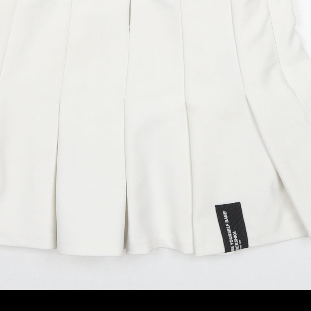 Bershka Womens White Polyester Pleated Skirt Size M Zip