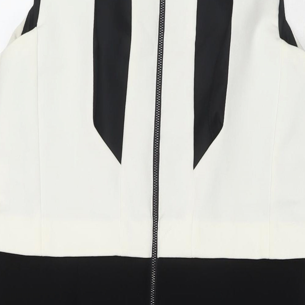 NEXT Womens Black Colourblock Polyester A-Line Size 14 Round Neck Zip