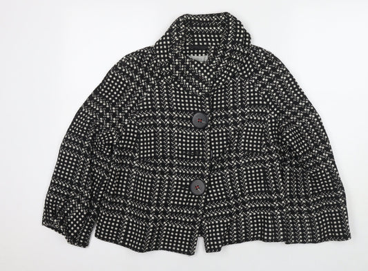 Marks and Spencer Womens Black Check Pea Coat Coat Size 12 Button